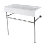 New Haven 39-Inch Porcelain Console Sink with Stainless Steel Legs (8-Inch, 3-Hole)