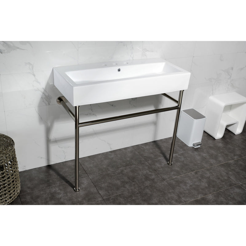 New Haven 39-Inch Porcelain Console Sink with Stainless Steel Legs (8-Inch, 3-Hole)