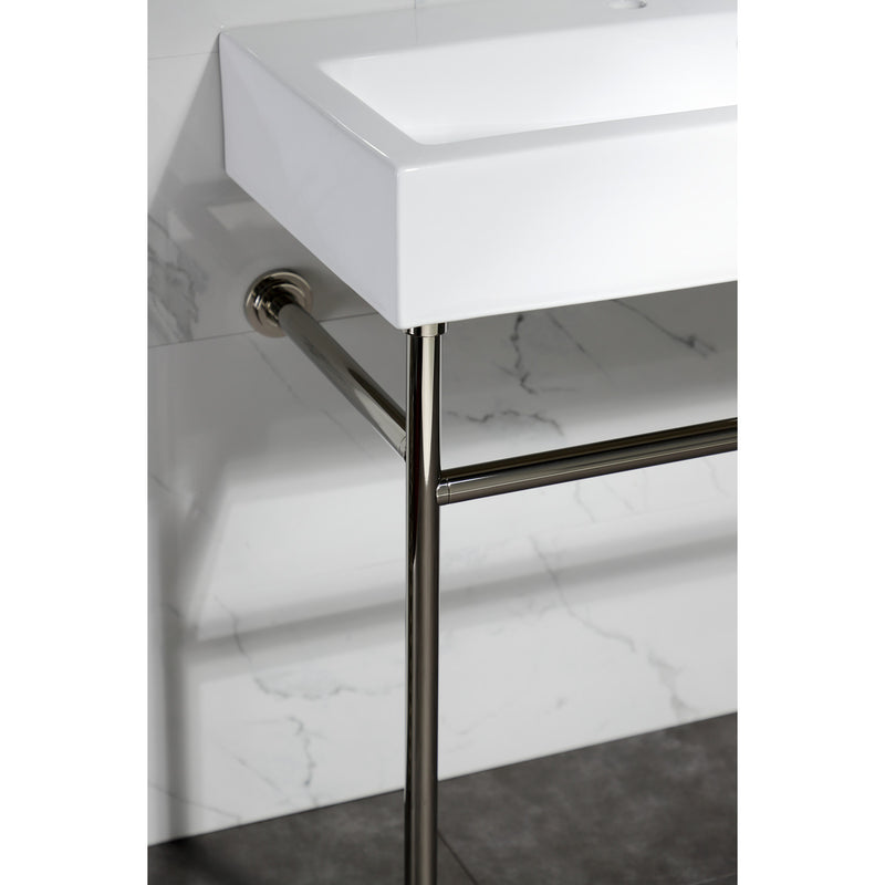 New Haven 39-Inch Porcelain Console Sink with Stainless Steel Legs (8-Inch, 3-Hole)