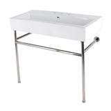 New Haven 39-Inch Porcelain Console Sink with Stainless Steel Legs (8-Inch, 3-Hole)