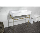 New Haven 39-Inch Porcelain Console Sink with Stainless Steel Legs (8-Inch, 3-Hole)