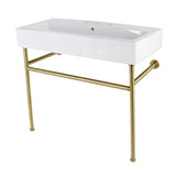 New Haven 39-Inch Porcelain Console Sink with Stainless Steel Legs (8-Inch, 3-Hole)