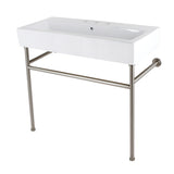 New Haven 39-Inch Porcelain Console Sink with Stainless Steel Legs (8-Inch, 3-Hole)