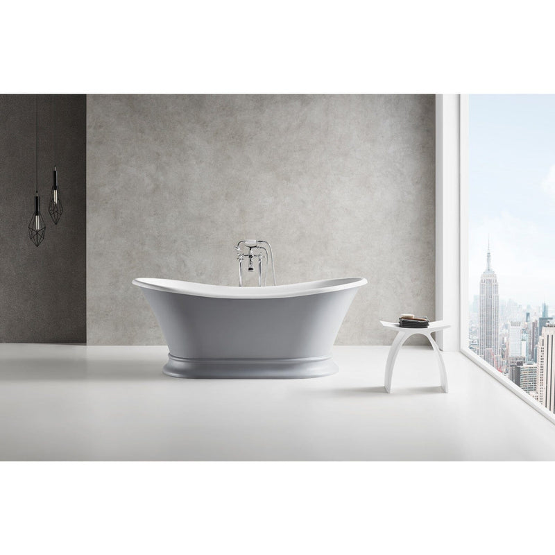 Arcticstone 68-Inch Solid Surface Oval Double Slipper Pedestal Tub with Drain (No Faucet Drillings)