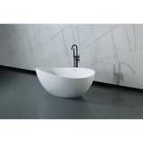Arcticstone 63-Inch Solid Surface Oval Double Slipper Freestanding Tub with Drain