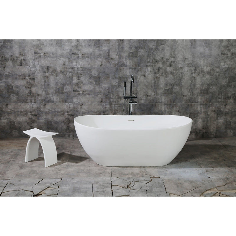 Arcticstone 65-Inch Solid Surface Oval Double Slipper Freestanding Tub with Drain