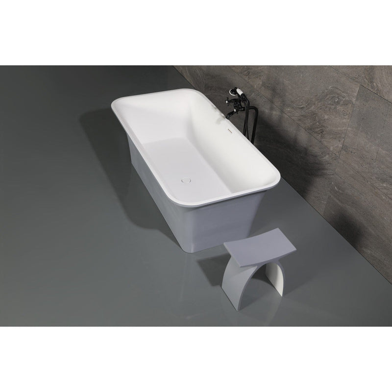 Arcticstone 67-Inch Solid Surface Rectangular Double Ended Freestanding Tub with Drain