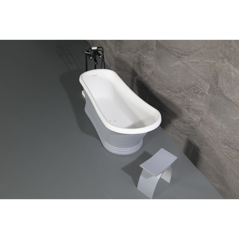 Arcticstone 68-Inch Solid Surface Oval Single Slipper Pedestal Tub with Drain (No Faucet Drillings)
