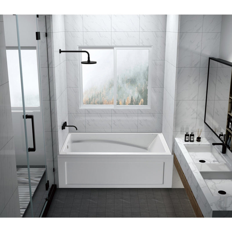 Aqua Eden 60-Inch Acrylic Rectangular 3-Wall Alcove Tub with Armrest and Anti-Skid Surface, Left Hand Drain