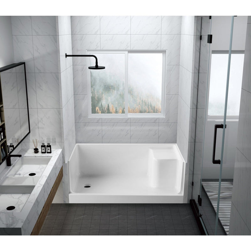 Grenada 60-Inch x 32-Inch Anti-Skid Acrylic Shower Base with Integral Seat, Left Hand Drain