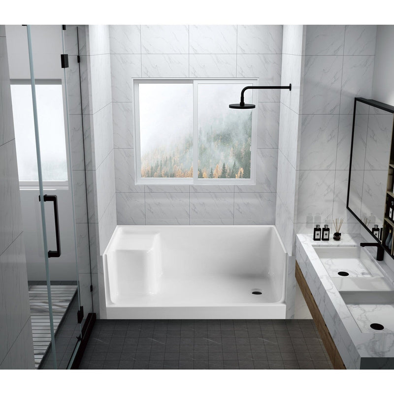 Grenada 60-Inch x 32-Inch Anti-Skid Acrylic Shower Base with Integral Seat, Right Hand Drain