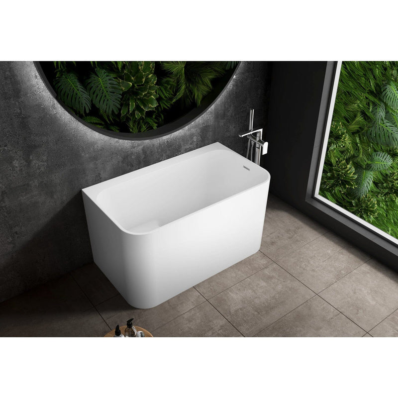 Aqua Eden 47-Inch Acrylic Rectangular Back-to-Wall Freestanding Tub with Drain and Integrated Seat