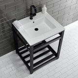 Quadras 25-Inch Ceramic Console Sink with Steel Base and Shelf (1-Hole)