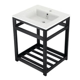 Quadras 25-Inch Ceramic Console Sink with Steel Base and Shelf (1-Hole)
