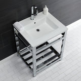 Quadras 25-Inch Ceramic Console Sink with Steel Base and Shelf (1-Hole)