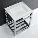 Quadras 25-Inch Ceramic Console Sink with Steel Base and Shelf (1-Hole)
