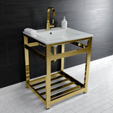 Quadras 25-Inch Ceramic Console Sink with Steel Base and Shelf (1-Hole)