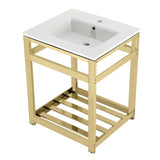 Quadras 25-Inch Ceramic Console Sink with Steel Base and Shelf (1-Hole)