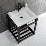 Quadras 25-Inch Ceramic Console Sink with Steel Base and Shelf (1-Hole)