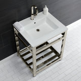 Quadras 25-Inch Ceramic Console Sink with Steel Base and Shelf (1-Hole)