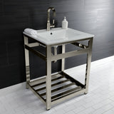 Quadras 25-Inch Ceramic Console Sink with Steel Base and Shelf (1-Hole)