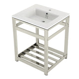Quadras 25-Inch Ceramic Console Sink with Steel Base and Shelf (1-Hole)