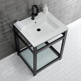 Quadras 25-Inch Ceramic Console Sink with Steel Base and Glass Shelf (1-Hole)