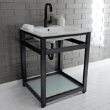 Quadras 25-Inch Ceramic Console Sink with Steel Base and Glass Shelf (1-Hole)