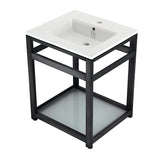 Quadras 25-Inch Ceramic Console Sink with Steel Base and Glass Shelf (1-Hole)
