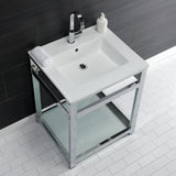 Quadras 25-Inch Ceramic Console Sink with Steel Base and Glass Shelf (1-Hole)