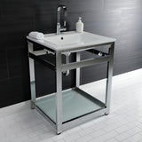 Quadras 25-Inch Ceramic Console Sink with Steel Base and Glass Shelf (1-Hole)