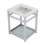 Quadras 25-Inch Ceramic Console Sink with Steel Base and Glass Shelf (1-Hole)