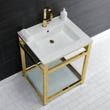 Quadras 25-Inch Ceramic Console Sink with Steel Base and Glass Shelf (1-Hole)