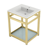 Quadras 25-Inch Ceramic Console Sink with Steel Base and Glass Shelf (1-Hole)