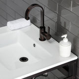 Quadras 25-Inch Ceramic Console Sink with Steel Base and Glass Shelf (1-Hole)