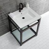Quadras 25-Inch Ceramic Console Sink with Steel Base and Glass Shelf (1-Hole)