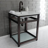 Quadras 25-Inch Ceramic Console Sink with Steel Base and Glass Shelf (1-Hole)
