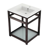 Quadras 25-Inch Ceramic Console Sink with Steel Base and Glass Shelf (1-Hole)