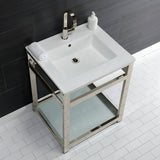 Quadras 25-Inch Ceramic Console Sink with Steel Base and Glass Shelf (1-Hole)