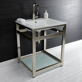 Quadras 25-Inch Ceramic Console Sink with Steel Base and Glass Shelf (1-Hole)
