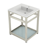 Quadras 25-Inch Ceramic Console Sink with Steel Base and Glass Shelf (1-Hole)