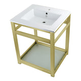 Quadras 25-Inch Ceramic Console Sink with Steel Base and Glass Shelf (1-Hole)