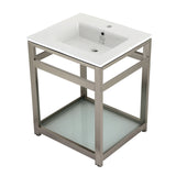 Quadras 25-Inch Ceramic Console Sink with Steel Base and Glass Shelf (1-Hole)