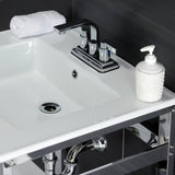 Quadras 25-Inch Ceramic Console Sink with Steel Base and Shelf (4-Inch, 3-Hole)