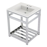 Quadras 25-Inch Ceramic Console Sink with Steel Base and Shelf (4-Inch, 3-Hole)