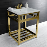 Quadras 25-Inch Ceramic Console Sink with Steel Base and Shelf (4-Inch, 3-Hole)