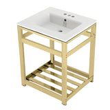 Quadras 25-Inch Ceramic Console Sink with Steel Base and Shelf (4-Inch, 3-Hole)