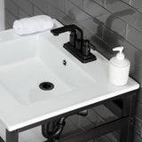 Quadras 25-Inch Ceramic Console Sink with Steel Base and Shelf (4-Inch, 3-Hole)