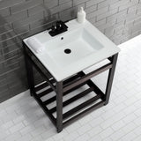 Quadras 25-Inch Ceramic Console Sink with Steel Base and Shelf (4-Inch, 3-Hole)