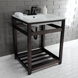 Quadras 25-Inch Ceramic Console Sink with Steel Base and Shelf (4-Inch, 3-Hole)